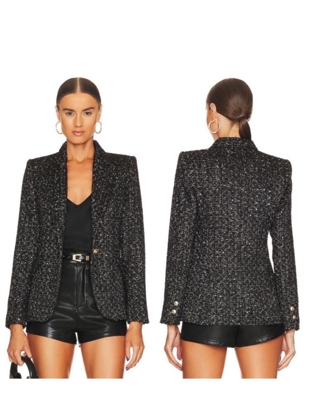 L’Agence Chamberlain Black & White Tweed Single Breasted blazer 8